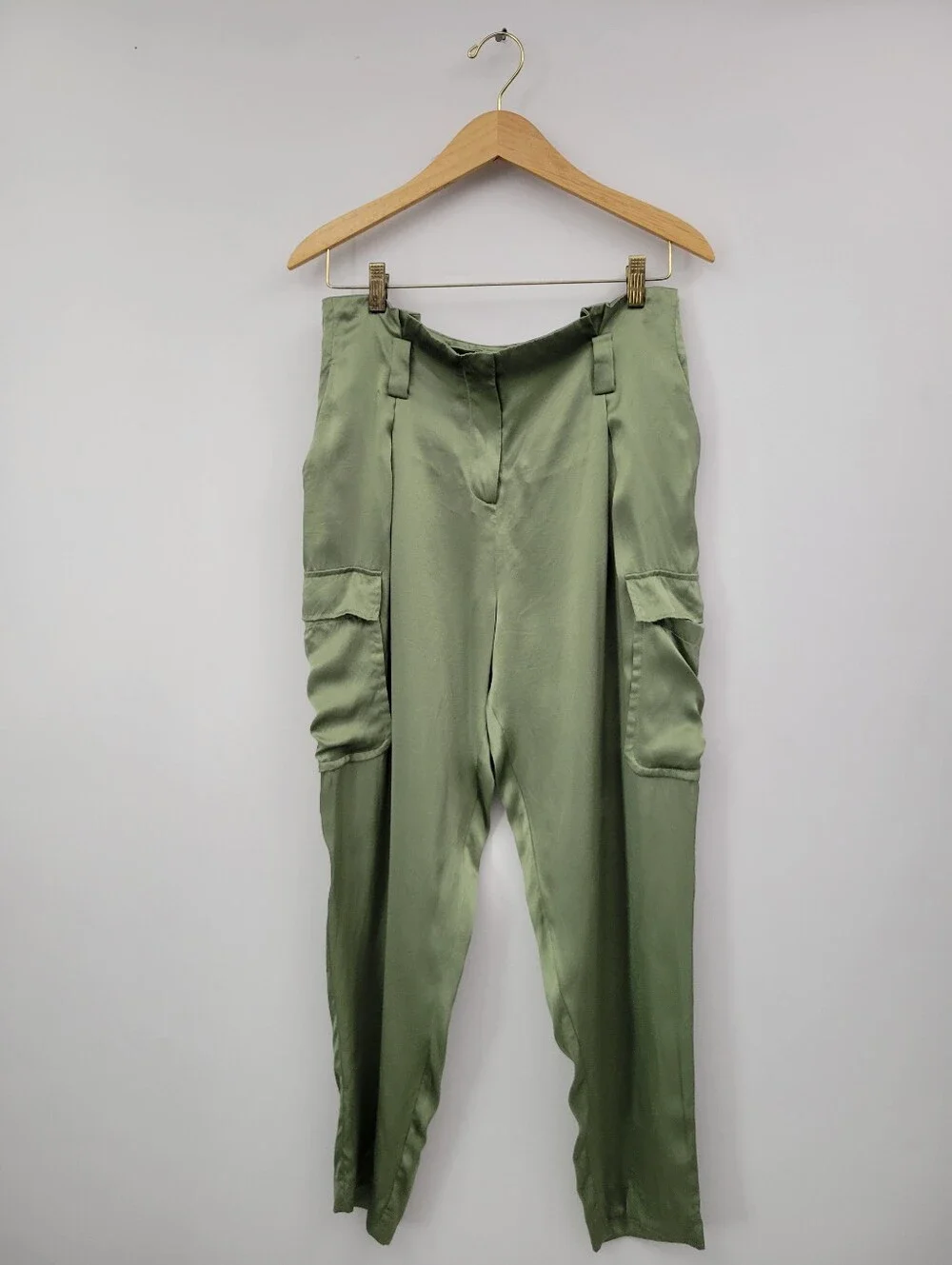 Silk Pants L'agence Womens Roxy Silk Paperbag Cargo Pant Green Sz 6